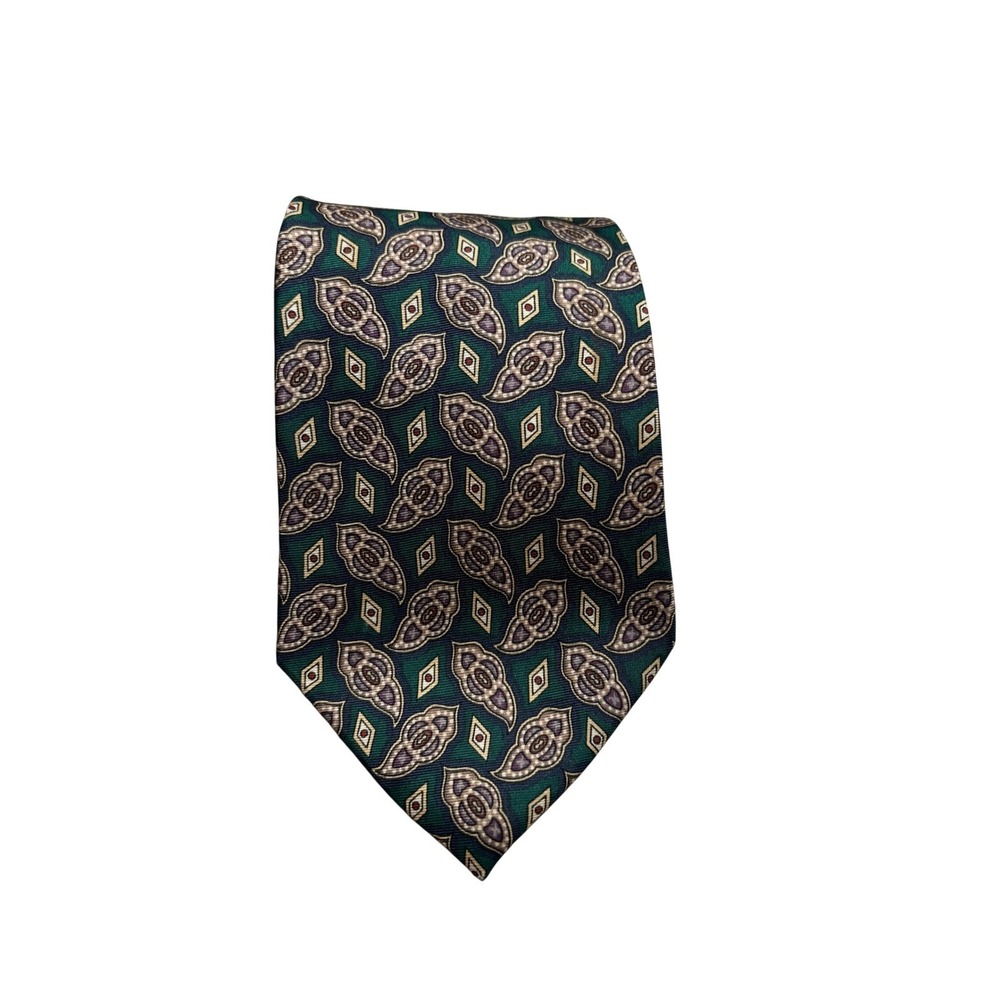 Chaps Ralph Lauren Mens Silk‎ Tie Green Purple Geometric Paisley Diamond Wedding